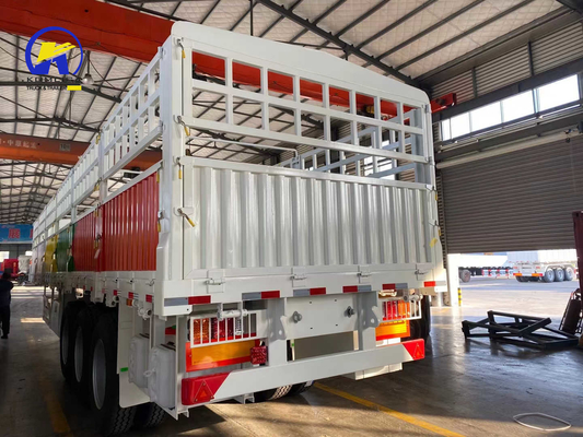 Flatbed Heavy Duty 3 Axles Fence Cargo Semi-trailer con un pezzo 1m * 0.5m * 0.5m Toolbox